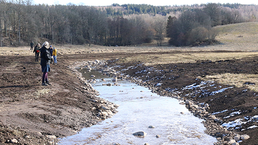 Vattnet släpps på till våtmarken i Varnhem