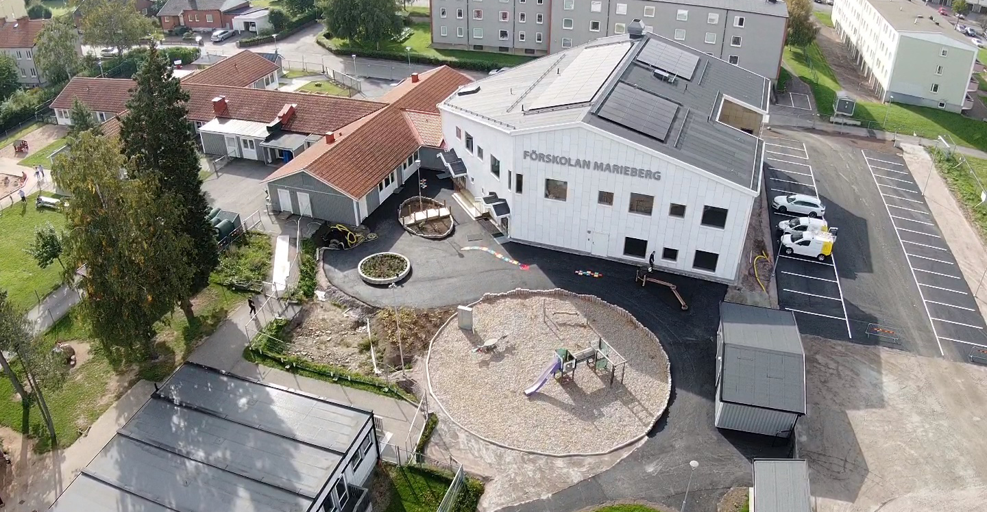 Flygbild över förskolan Marieberg