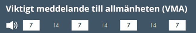 Blå bakgrund med vit text en illustration över signal i 7 sekunder och paus i 14 sekunder.