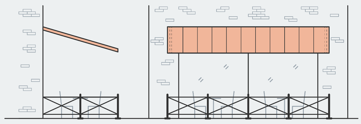 Exempel på hur en väggmonterad markis kan se ut.