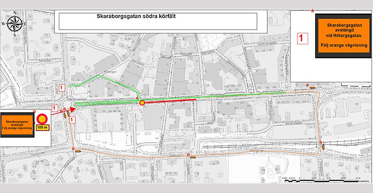 Karta över avstängningen på Skaraborgsgatan